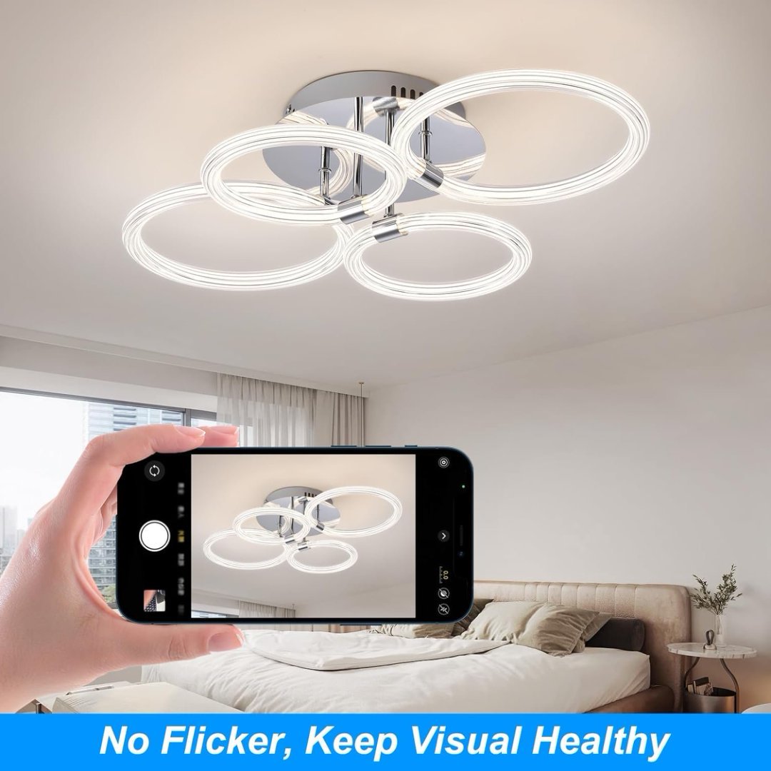 Modern 4-Head LED Ceiling Light with Dimmable Remote – Flush Mount Acrylic Fixture for Bedroom, Living Room, Kitchen